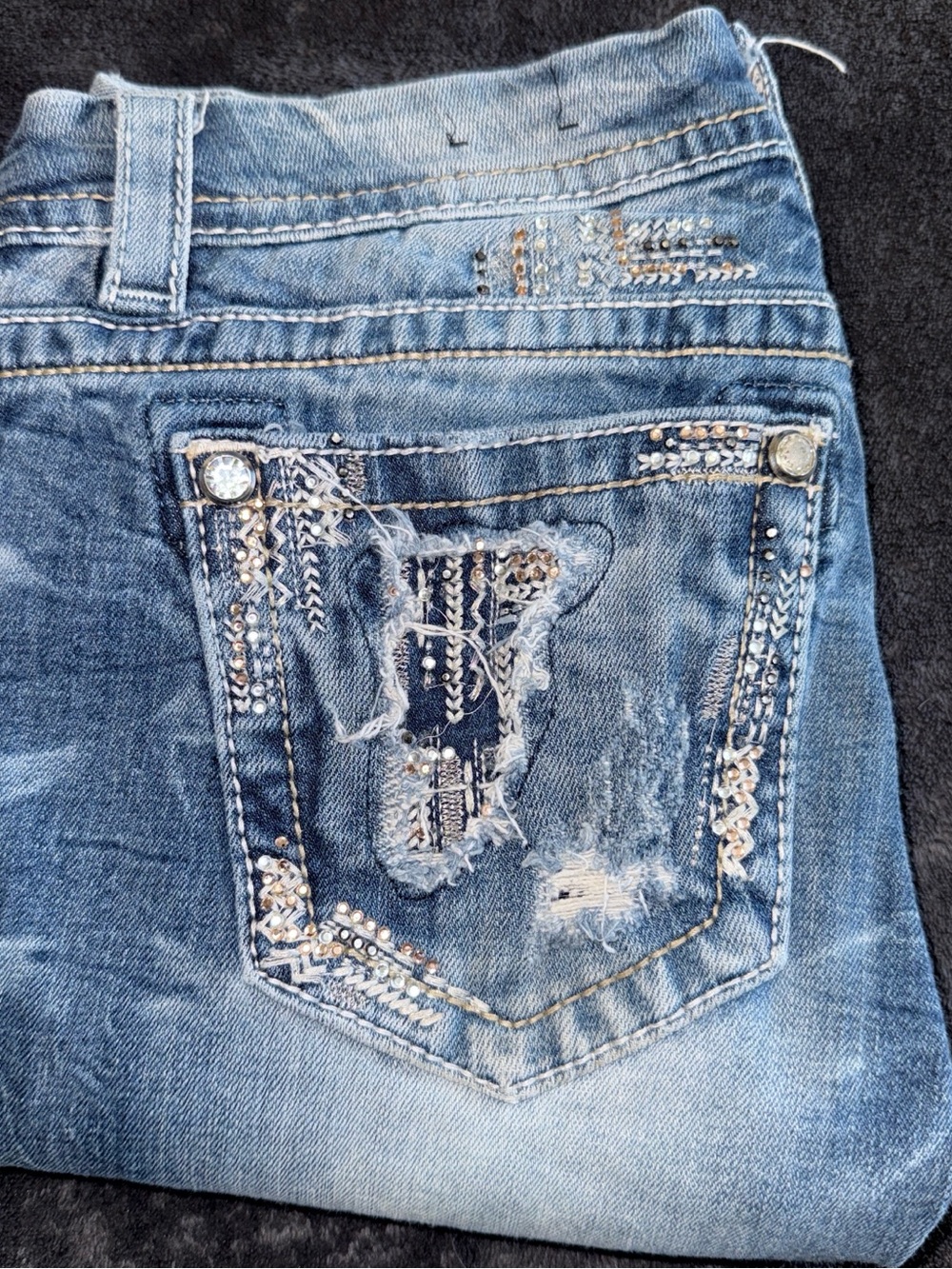 Miss Me Light Blue Distressed Straight Leg Jeans with Rhinestone Pocket